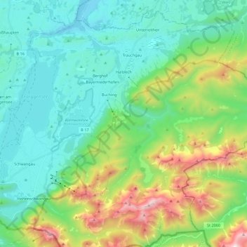 Halblech topographic map, elevation, terrain