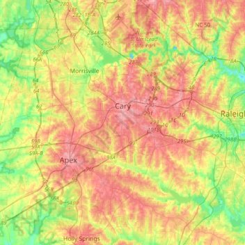 Cary topographic map, elevation, terrain