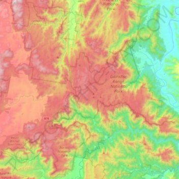 Gibraltar Range topographic map, elevation, terrain