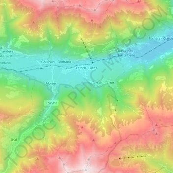 Laces topographic map, elevation, terrain