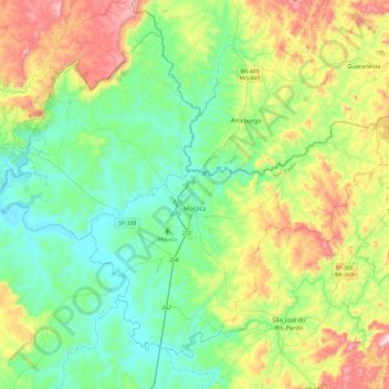 Mococa topographic map, elevation, terrain