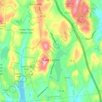 Lake Carmel topographic map, elevation, terrain