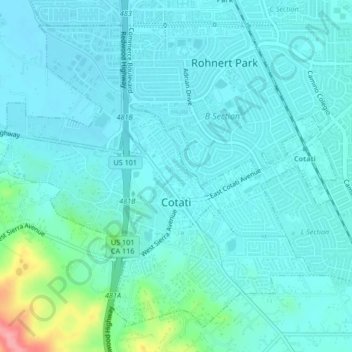 Cotati topographic map, elevation, terrain