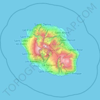 Réunion topographic map, elevation, terrain