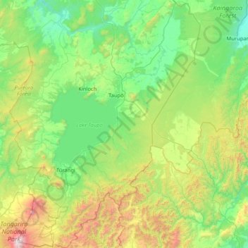 Taupo District topographic map, elevation, terrain
