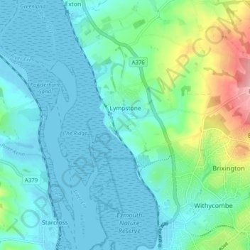 Lympstone topographic map, elevation, terrain