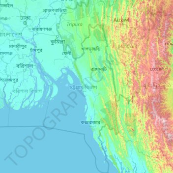 Chittagong Division topographic map, elevation, terrain