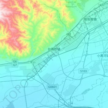 Taigemu topographic map, elevation, terrain