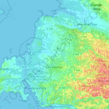 Les Abymes topographic map, elevation, terrain