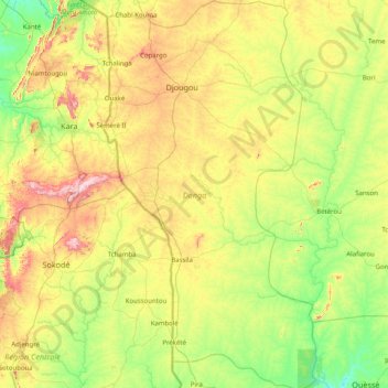 Donga topographic map, elevation, terrain