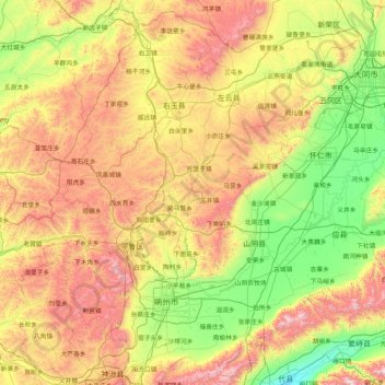 Shuozhou City topographic map, elevation, terrain