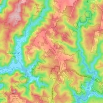 Calga topographic map, elevation, terrain