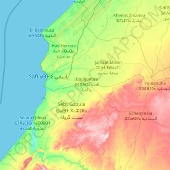 Province de Safi إقليم أسفي topographic map, elevation, terrain
