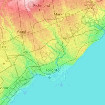 Toronto topographic map, elevation, terrain