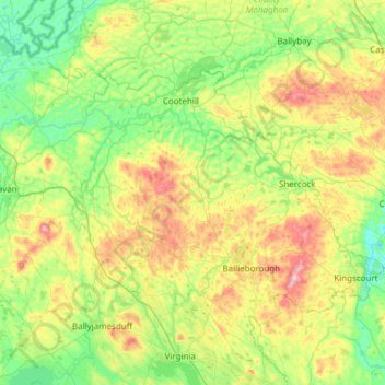 Bailieborough-Cootehill Municipal District topographic map, elevation, terrain