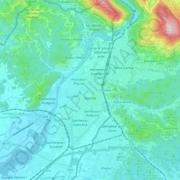 Gorizia topographic map, elevation, terrain