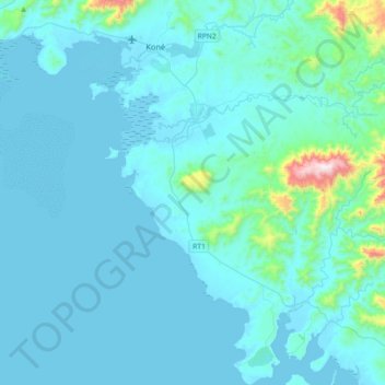 Pouembout topographic map, elevation, terrain