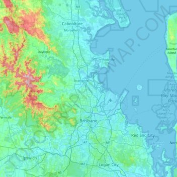 Brisbane City topographic map, elevation, terrain