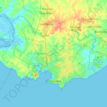 Montevideo topographic map, elevation, terrain
