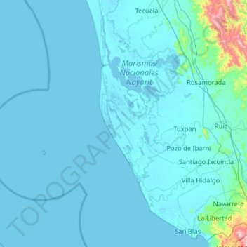Santiago Ixcuintla topographic map, elevation, terrain