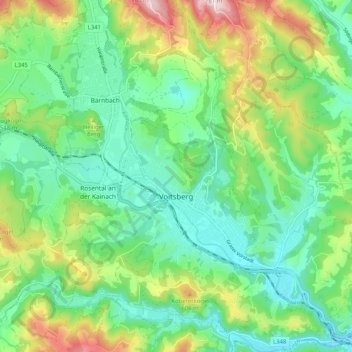 Voitsberg topographic map, elevation, terrain