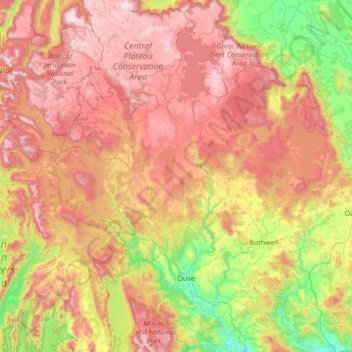 Central Highlands topographic map, elevation, terrain
