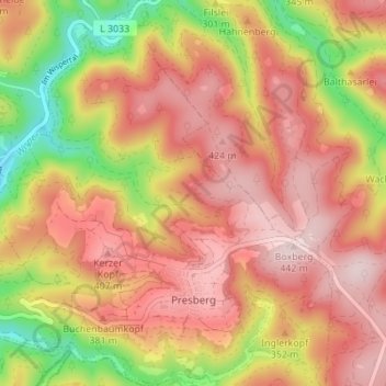 Presberg topographic map, elevation, terrain