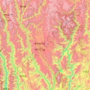 Shangri-La County topographic map, elevation, terrain