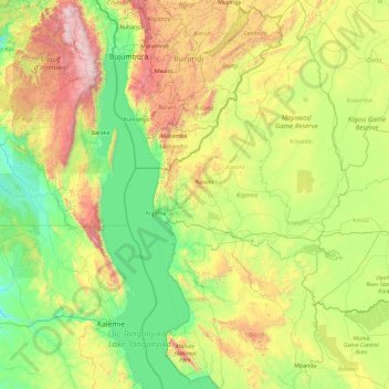 Kigoma Region topographic map, elevation, terrain