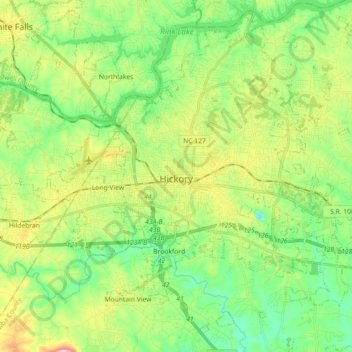 Hickory topographic map, elevation, terrain