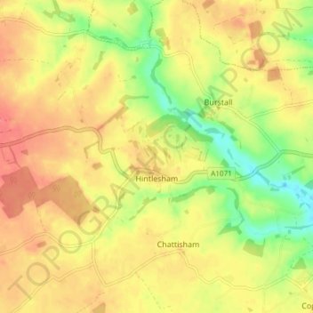 Hintlesham topographic map, elevation, terrain