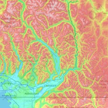 Fraser Valley Regional District topographic map, elevation, terrain