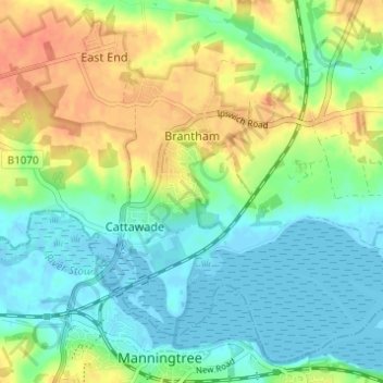 Brantham topographic map, elevation, terrain