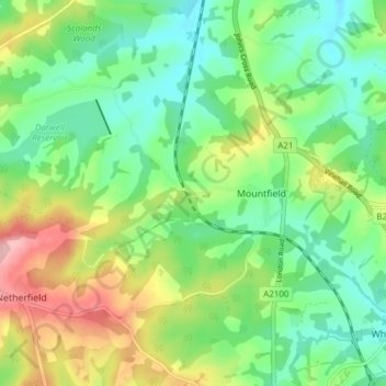 Mountfield topographic map, elevation, terrain