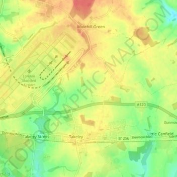Takeley topographic map, elevation, terrain