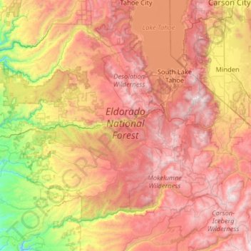 Eldorado National Forest topographic map, elevation, terrain