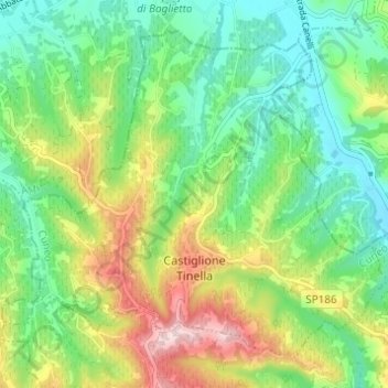 Castiglione Tinella topographic map, elevation, terrain
