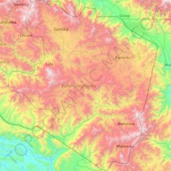 Eastern Highlands topographic map, elevation, terrain