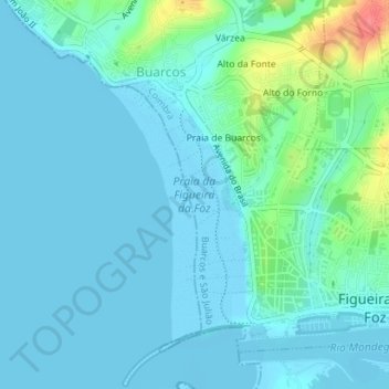 Praia da Figueira da Foz topographic map, elevation, terrain