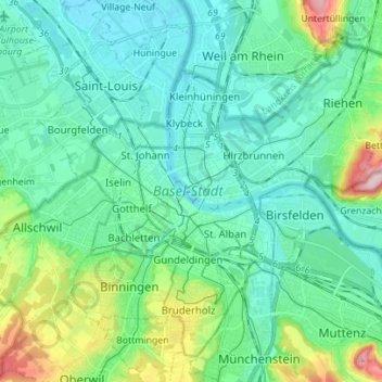 Basel-City topographic map, elevation, terrain