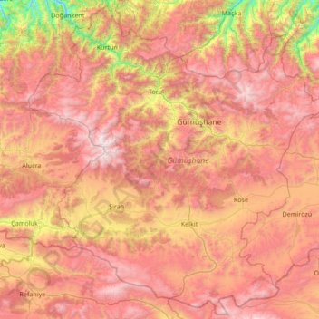 Gümüşhane topographic map, elevation, terrain