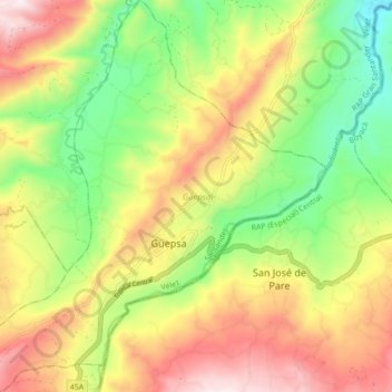 Güepsa topographic map, elevation, terrain
