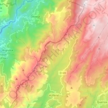 Aullène topographic map, elevation, terrain