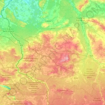 powiat żarski topographic map, elevation, terrain