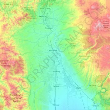 Tehama County topographic map, elevation, terrain