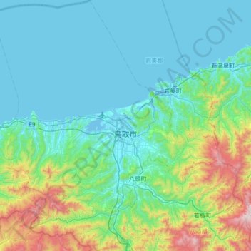 Tottori topographic map, elevation, terrain