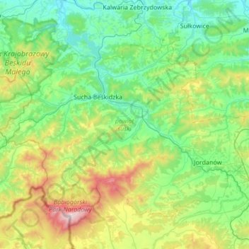 Sucha County topographic map, elevation, terrain