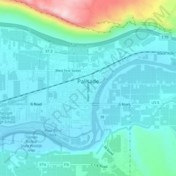 Palisade topographic map, elevation, terrain