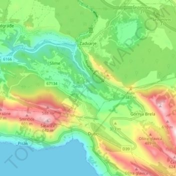 Općina Zadvarje topographic map, elevation, terrain