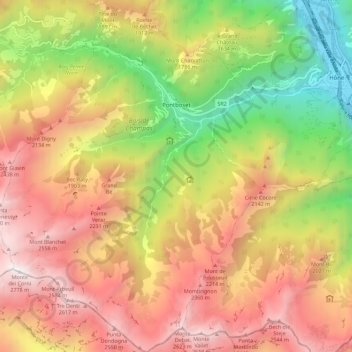 Pontboset topographic map, elevation, terrain